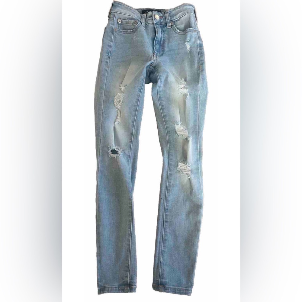 AEROPOSTALE High Rise Jeggings Light Wash Distressed Jeans Size 000 24x26